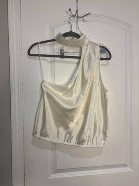 Express Off-White Shiny One Shoulder Blouse Size Medium